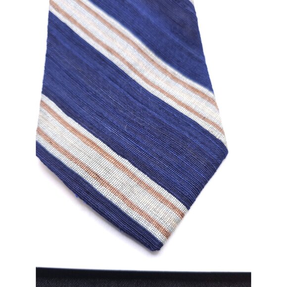 Vintage Lilly Dache Paris-Los Angeles Blue & Beige Striped Silk Tie - Picture 4 of 12